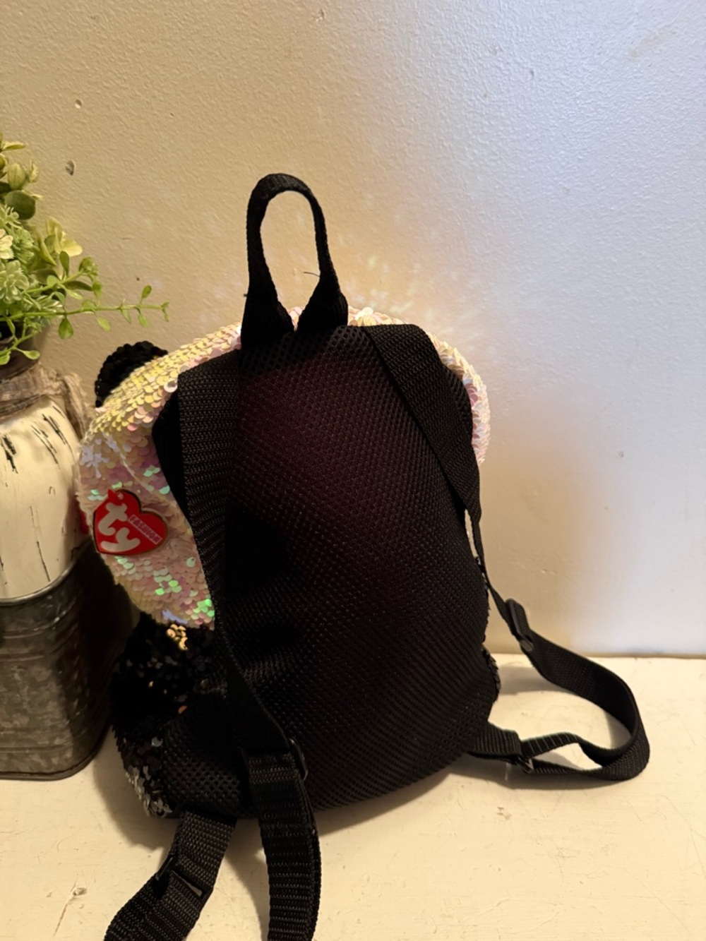 TY Fashion Flippy Sequin Backpack Bamboo The Panda Bear 10" Backpack NWOT - Picture 2 of 6